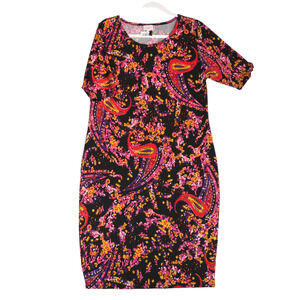 LuLaRoe T Shirt Sheath Dress Womens Size 2XL Black Floral Short Sleeve